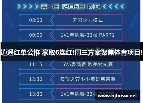 逍遥红单公推 豪取6连红!周三方案聚焦体育项目!